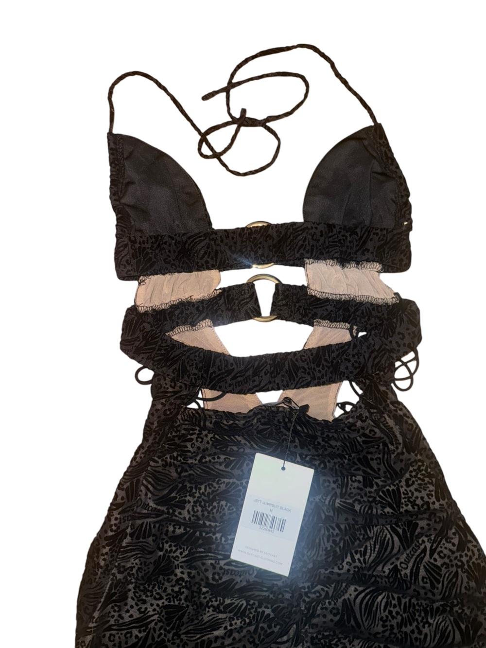 Open-Back Black Lace-Up Wide-Leg Jumpsuit - Picture 10 of 16